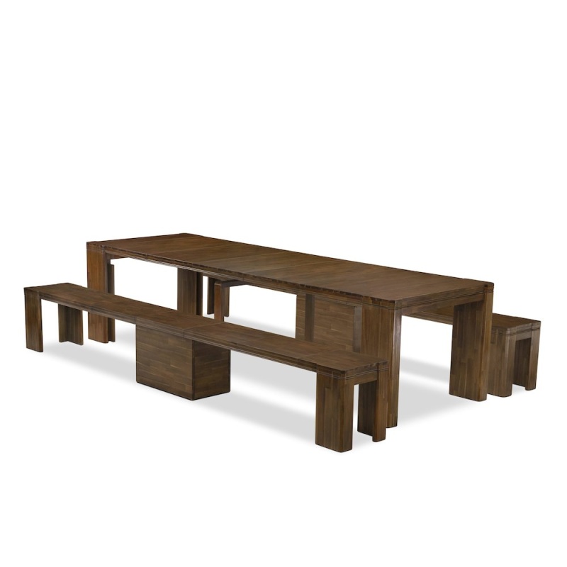 3-Piece Dining Table Set with 2 Modern Benches