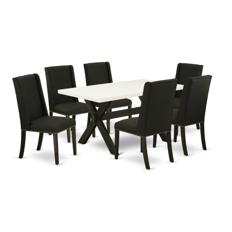 East West Furniture X626fl624-7 - 7-Piece Dining Table Set - 6 Parsons Chairs And A Rectangular Table Hardwood Frame