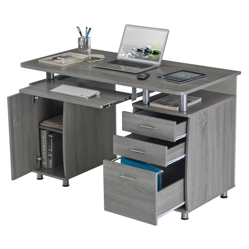 Techni Mobili Complete Workstation Computer Desk With Storage. Color: Grey