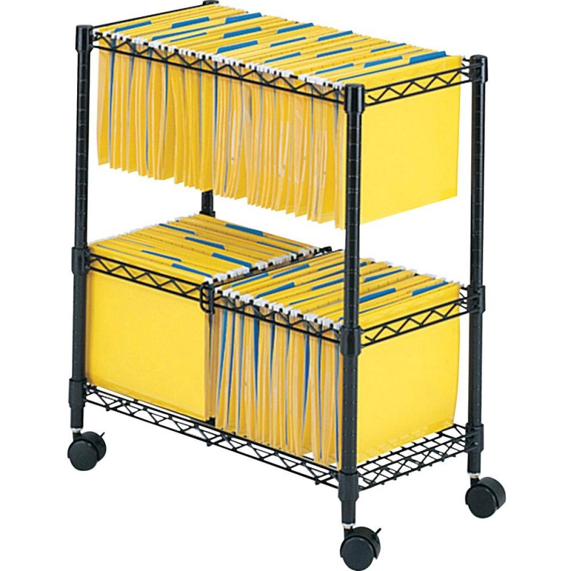 Safco 2-Tier Rolling File Cart - 300 Lb Capacity - 4 Casters - Steel - X 25.8" Width X 14" Depth X 29.8" Height - Black - 1 Each