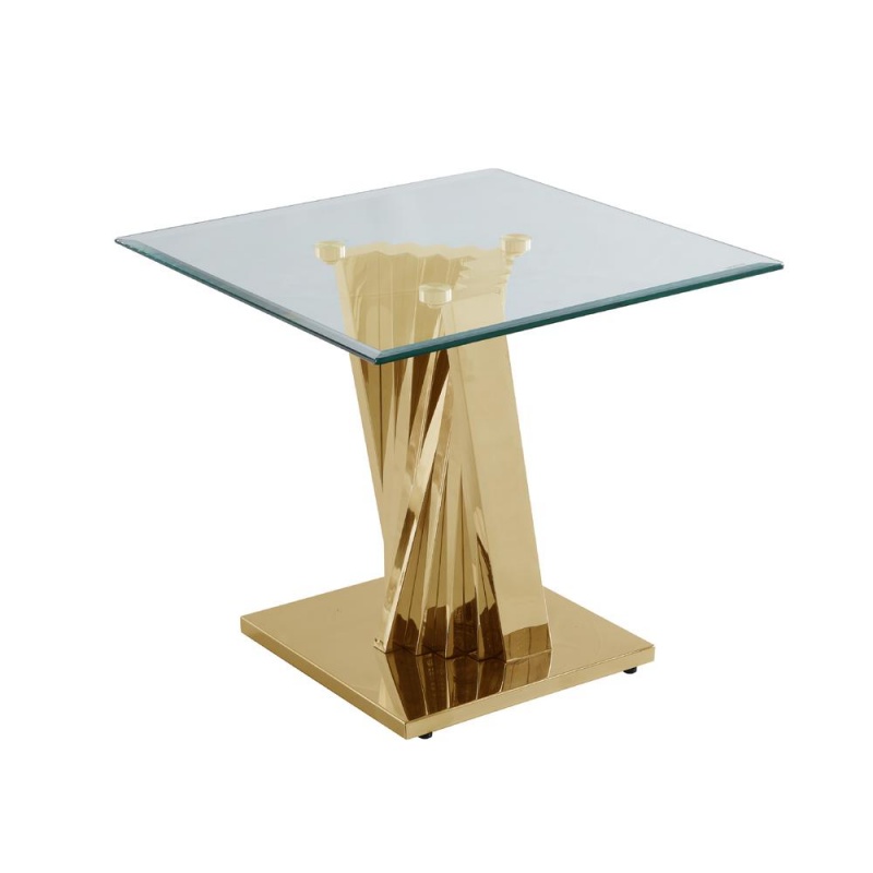 Glass End Table With Stainless Steel Gold Base