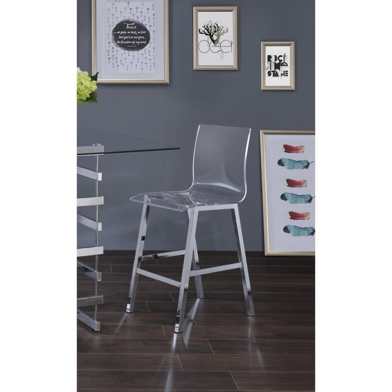 Nadie Counter Height Chair (Set-2), Clear Acrylic & Chrome