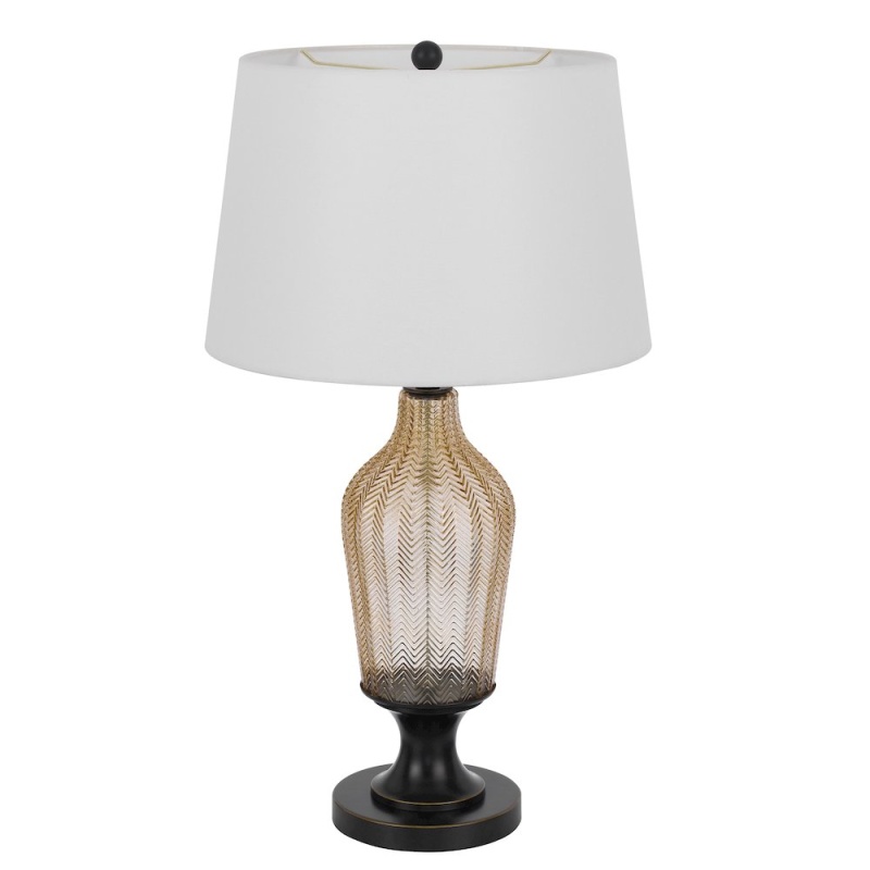 150W 3 Way Fluted Column Glass Table Lamp With Metal Base