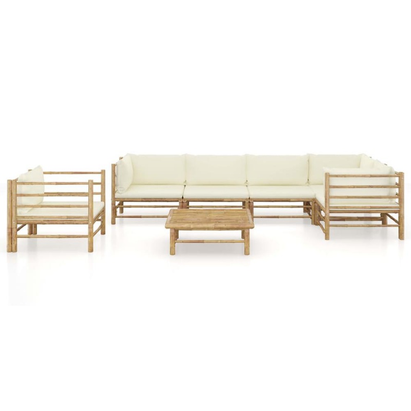 Vidaxl 7 Piece Garden Lounge Set With Cream White Cushions Bamboo 8247