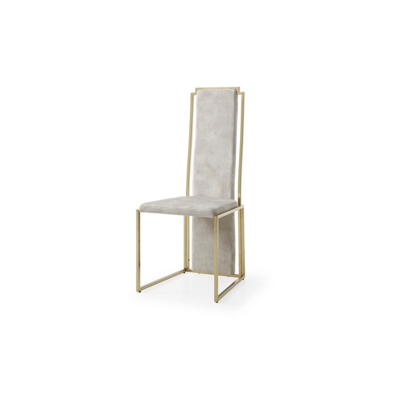 Sumo Dining Chair, Set Of 2, Natural Adore Beige Fabric, Polished Gold Stainless Steel Frame