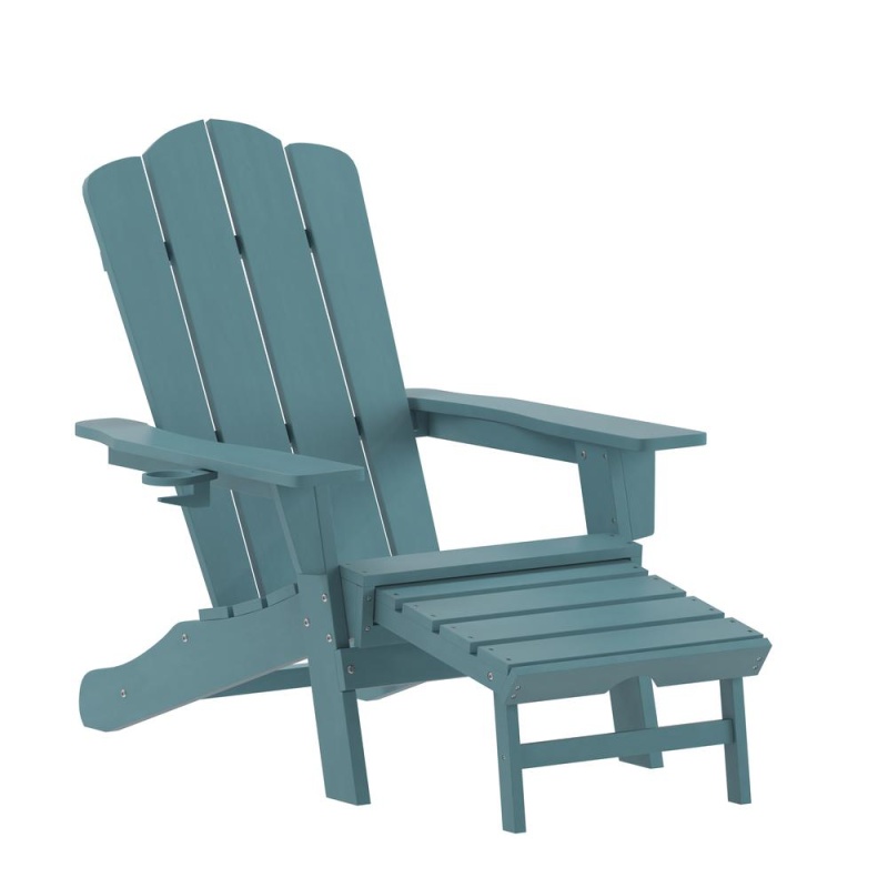Commercial Adirondack Chair With Pull-Out Ottoman And Cupholder