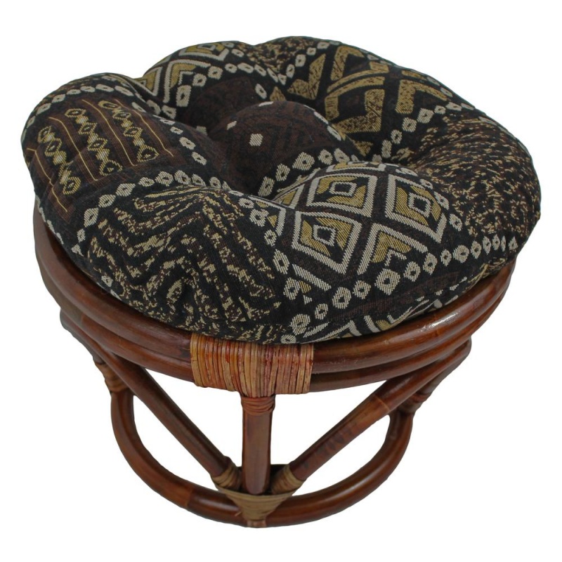 Rattan Footsool With Tapestry Cushion