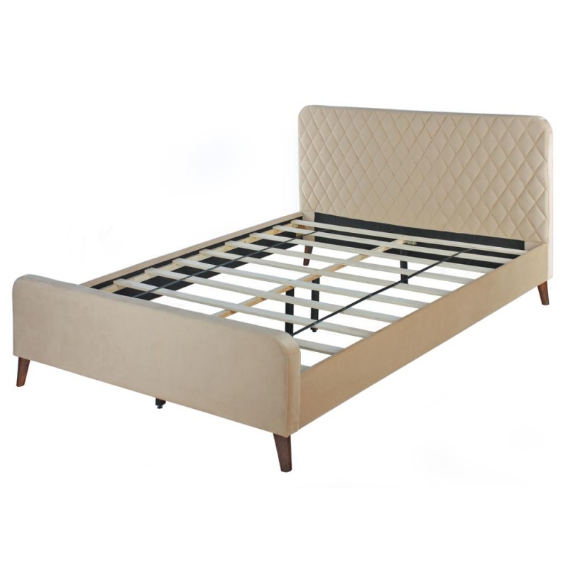 Better Home Products Roza Velvet Upholstered Queen Bed With Headboard Champaign
