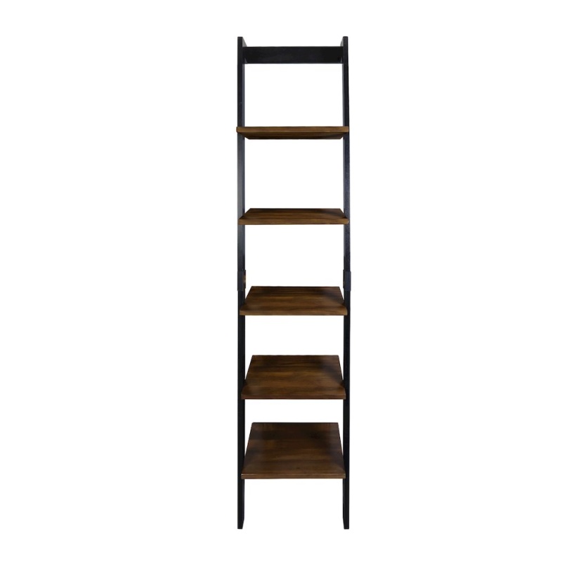 5-Tier Leaning Ladder Bookcase With Solid American Gum Shelves - Black/Walnut