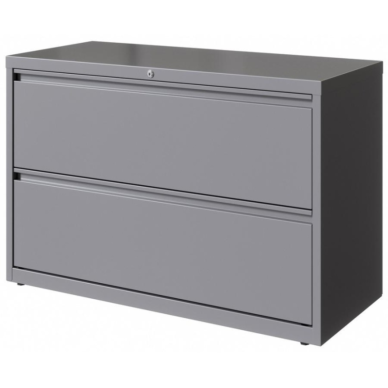 Lorell 42" Silver Lateral File - 2-Drawer - 42" X 18.6" X 28" - 2 X Drawer(S) For File - Letter, Legal, A4 - Hanging Rail, Magnetic Label Holder, Locking Drawer, Locking Bar, Ball Bearing Slide, Reinf