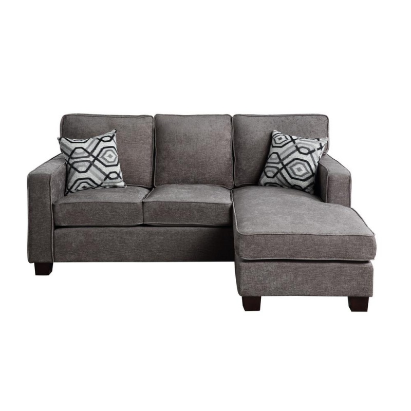 Isaac Gray Linen Fabric Sectional Sofa Chaise With Usb Port