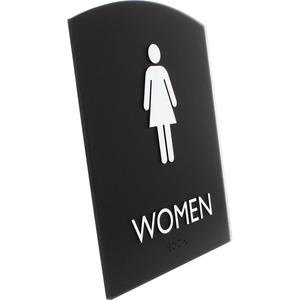 Lorell Restroom Sign - 1 Each - Women Print/Message - 6.8" Width X 8.5" Height - Rectangular Shape - Easy Readability, Braille - Plastic - Black