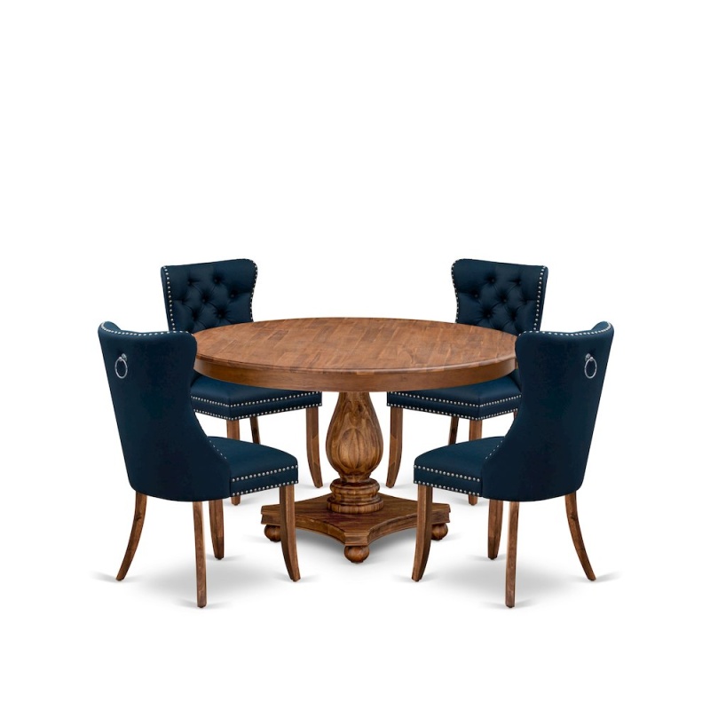 5-Pc Mid Century Dining Set with Navy Blue Chairs