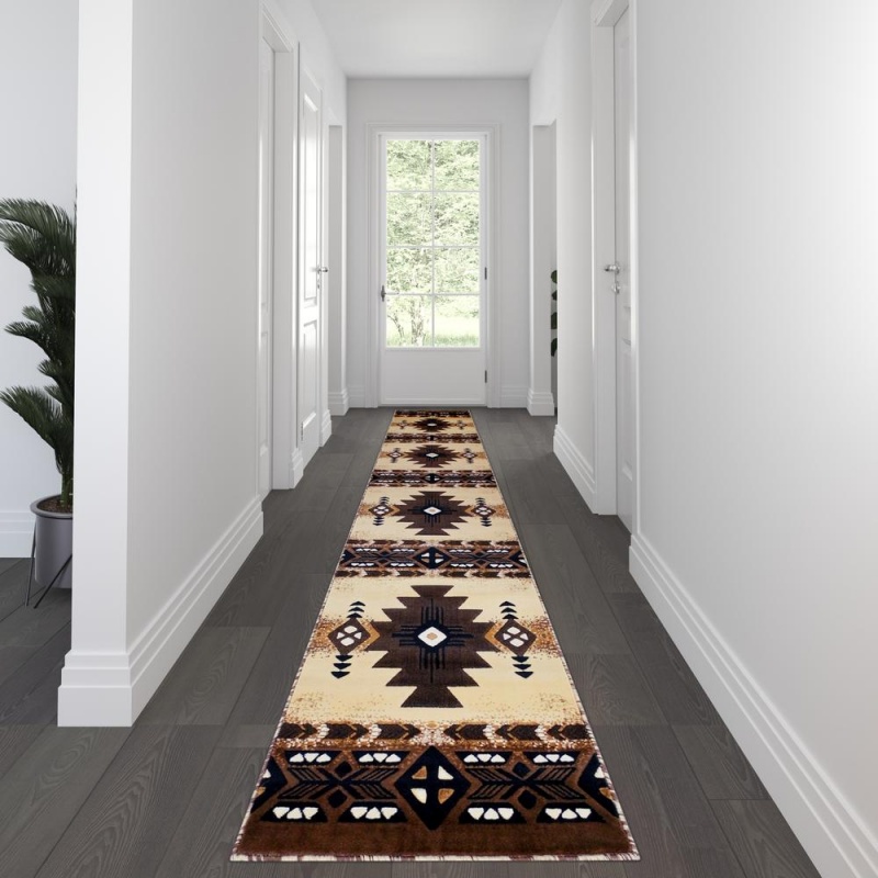 Mohave Collection 3' X 16' Brown Traditional Southwestern Style Area Rug - Olefin Fibers With Jute Backing