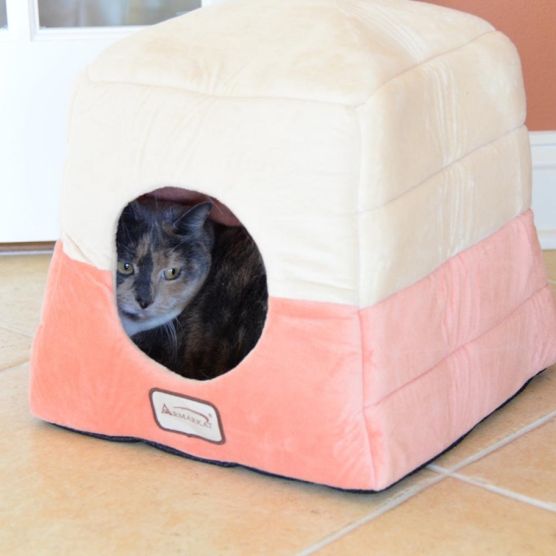 Armarkat 2-In-1 Cat Bed Cave Shape And Cuddle Pet Bed, Orange/Beige