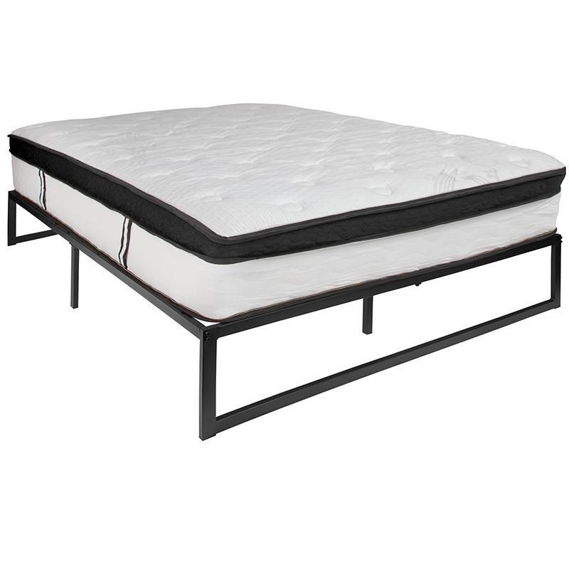 14 Inch Metal Platform Bed Frame With 12 Inch Memory Foam Pocket Spring Mattress In A Box (No Box Spring Required) - Queen