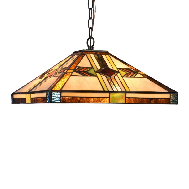 Chloe Lighting Carla Tiffany-Style Blackish Bronze 2 Light Mission Ceiling Pendant Fixture 16" Shade