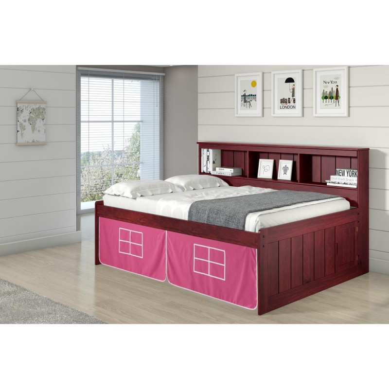 Full Daybed Bookcase Captains Bed In Merlot Finish W/Pink Tent Kit