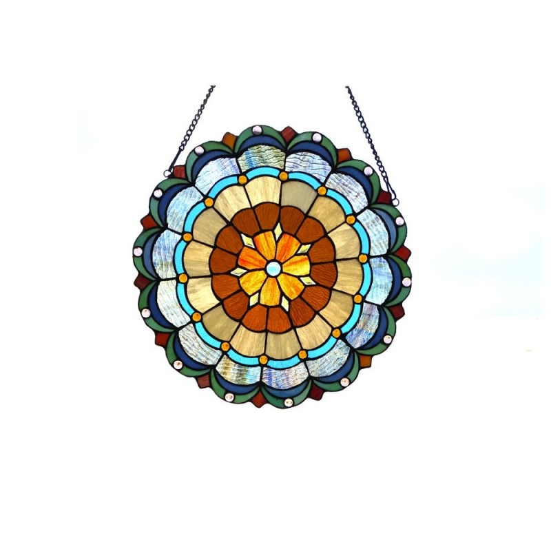 Minerva Tiffany-Glass Circus Tent 18" Round Window Panel