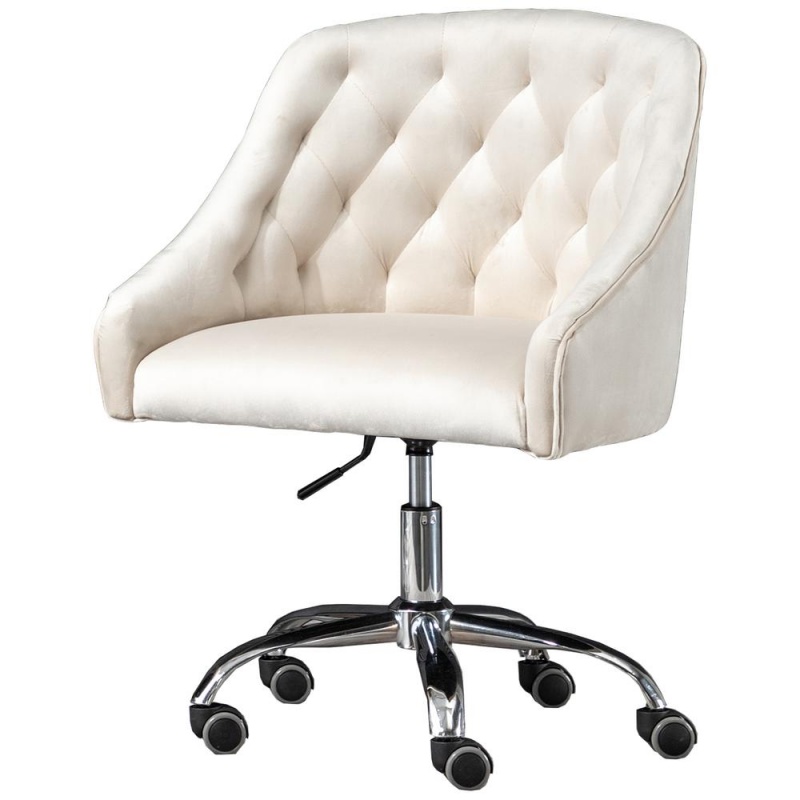 Cream Velvet Swivel Task Chair With Silver Base