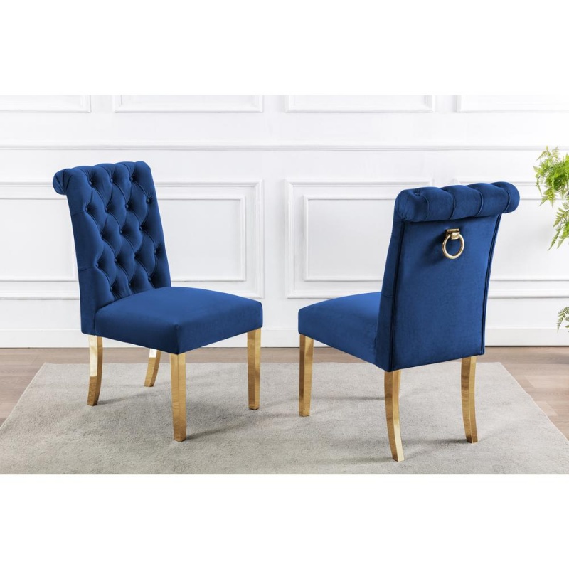 Tufted Velvet Upholstered Side Chairs, 4 Colors To Choose (Set Of 2) - Navy 499