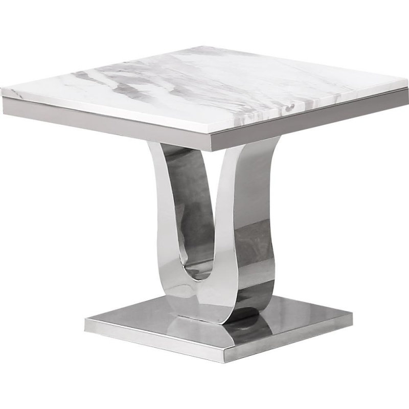 Marble Top End Table With Stainless Steel Base