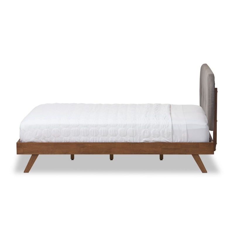 Penelope Solid Walnut Wood Grey King Size Platform Bed
