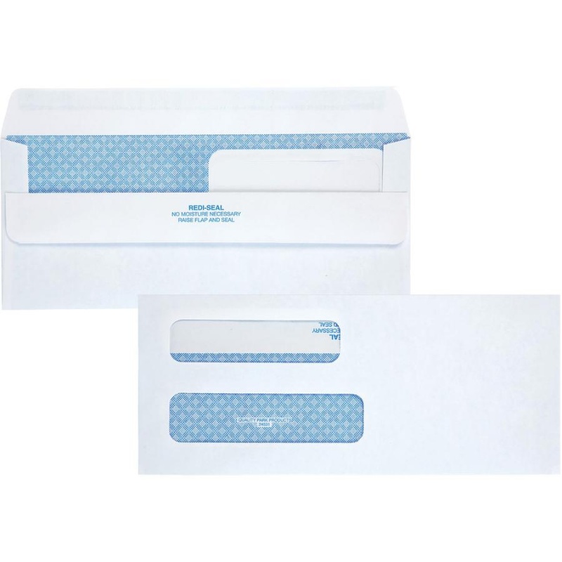 Quality Park No. 8 5/8 Double Window Security Tinted Check Envelopes - Document - Check - 3 5/8" Width X 8 5/8" Length - 24 Lb - Self-Sealing - 250 / Carton - White