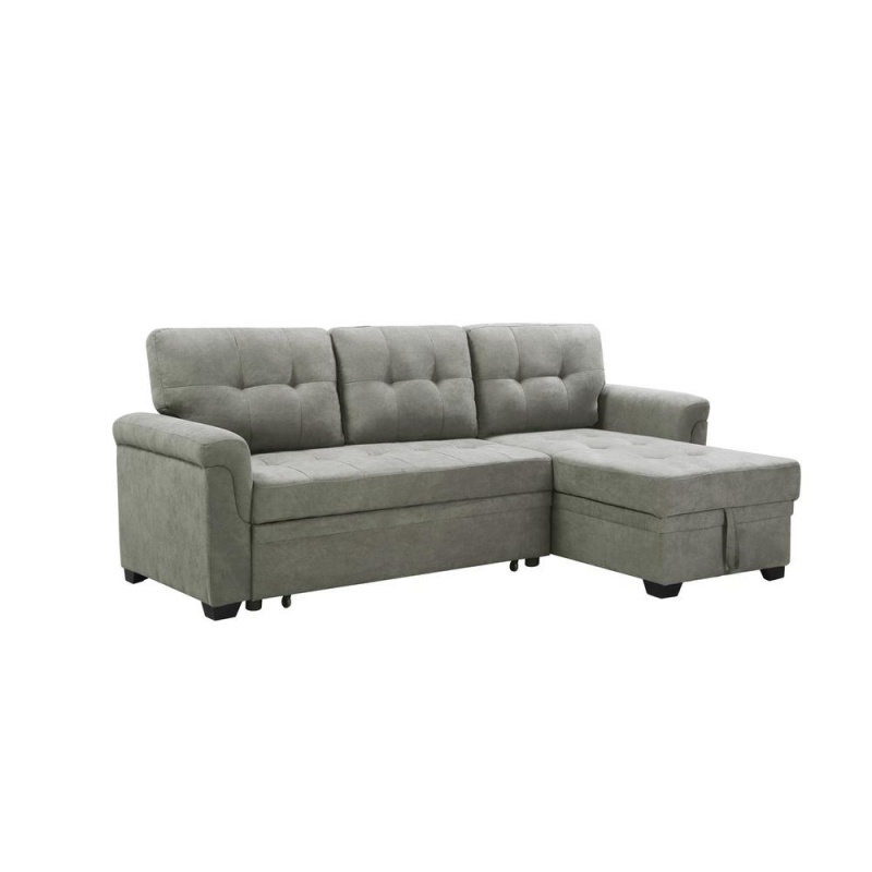 Lucca Light Gray Fabric Reversible Sectional Sleeper Sofa Chaise With Storage