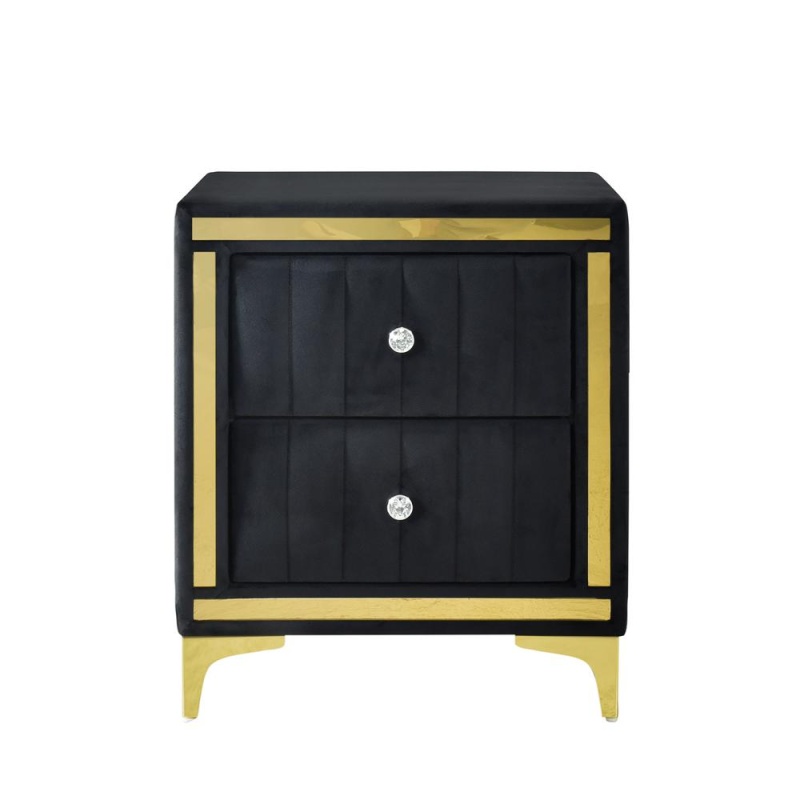 Monique Velvet Nightstand with Gold Legs and Gold Trim