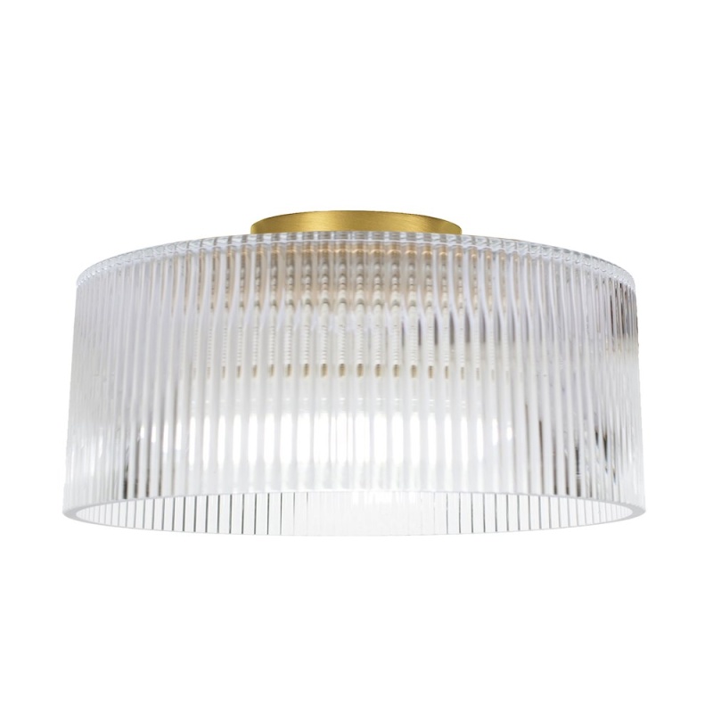 1 Light Flush Mount in Aged Brass with Fluted Glass