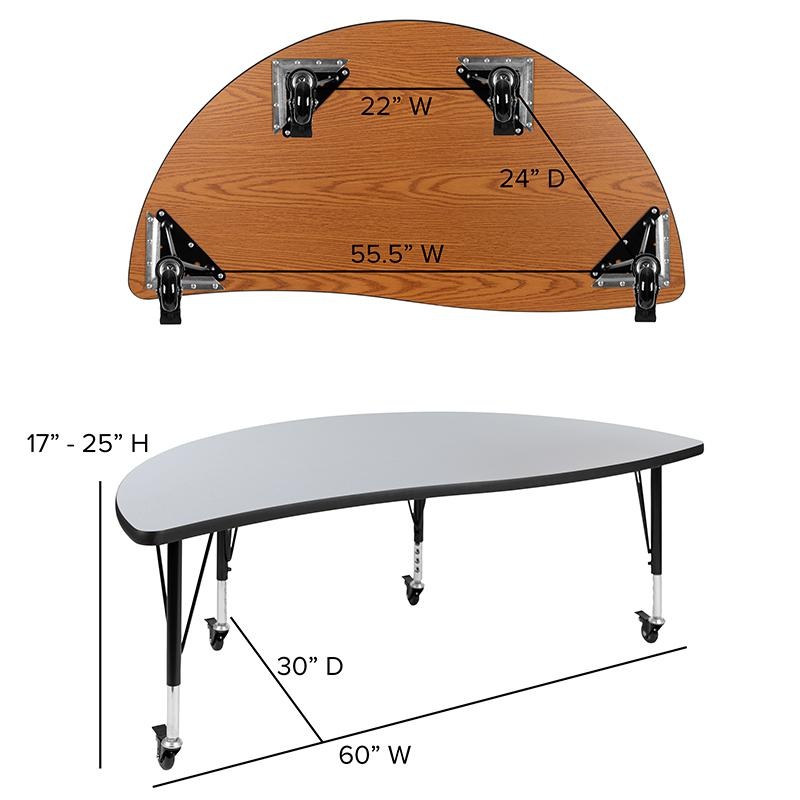 3 Piece Mobile 86" Oval Wave Collaborative Oak Thermal Laminate Activity Table Set - Height Adjustable Short Legs