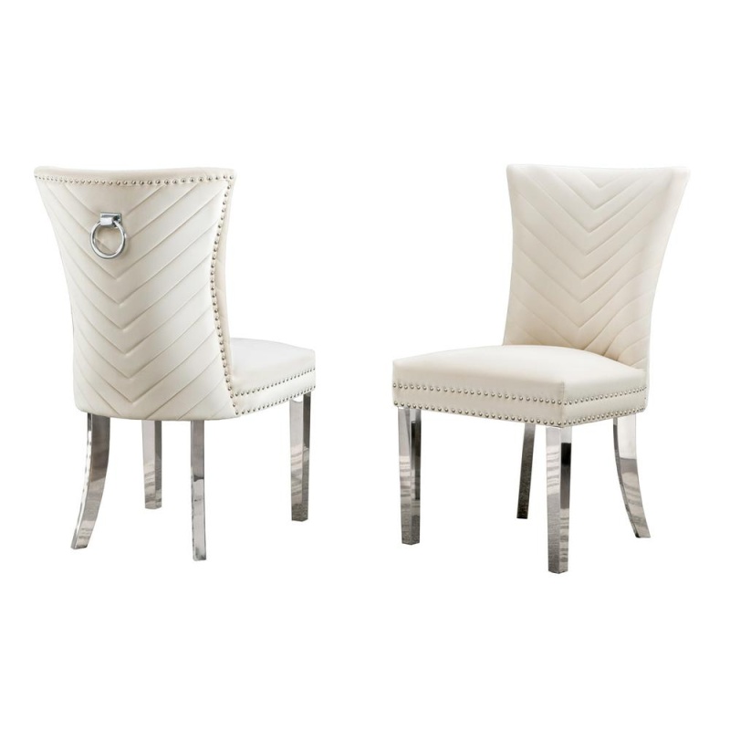 Cream Velvet Side Chairs With Silver Base (Set Of 2)