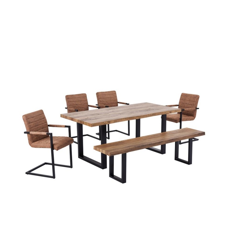 Bazely 6-Piece Industrial Chic Dining Set In Brown