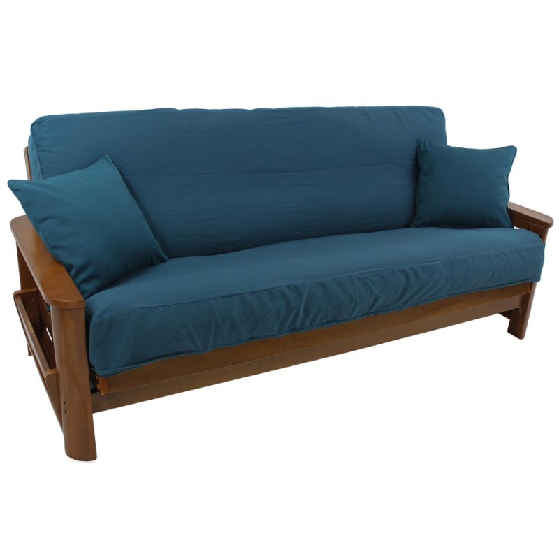 Solid Twill 8 To 9-Inch Full Futon Cover Set With Two 18-Inch Throw Pillows (Set Of 3)