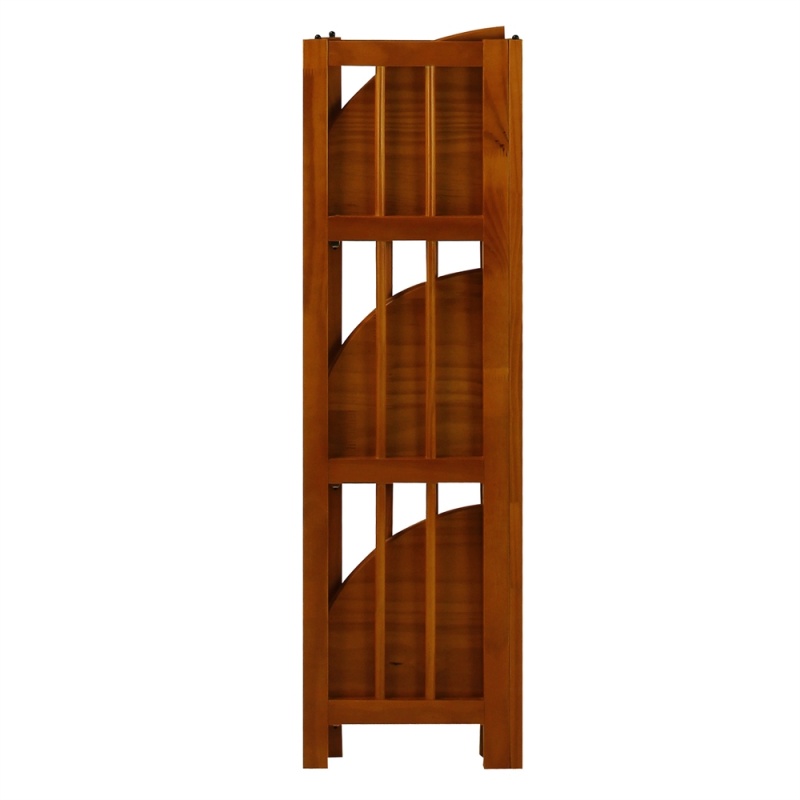 4-Shelf Corner Folding Bookcase-Honey Oak