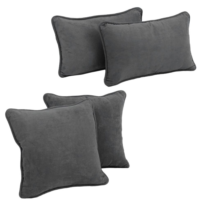 Double-Corded Solid Microsuede Throw Pillows With Inserts (Set of 4)