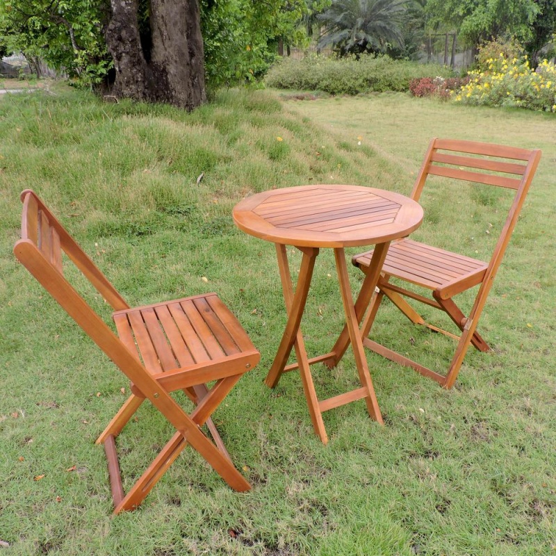 Acacia Folding Bistro Set (Set Of 3), Stain