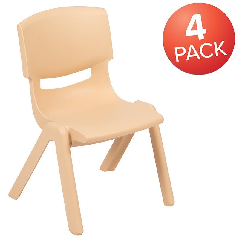 4 Pack Natural Plastic Stackable School Chair With 12'' Seat Height