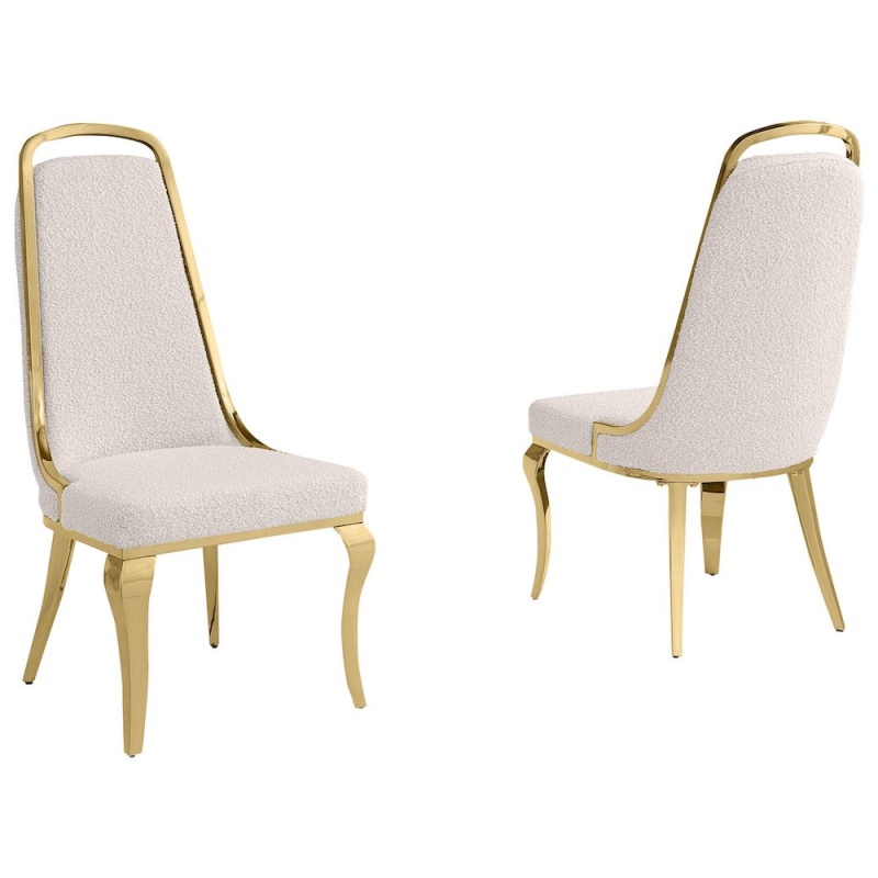 Cream Boucle Side Chairs With Gold Base (Set of 2)