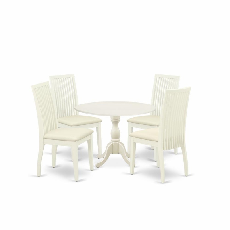 East West Furniture Dmip5-Lwh-C 5 Piece Dining Room Set Contains 1 Drop Leaves Dining Table And 4 Linen White Mid Century Chair With Slatted Back - Linen White Finish