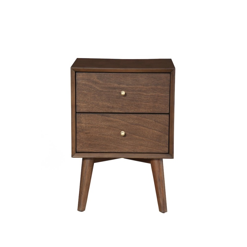 Flynn Mid Century Modern 2 Drawer Nightstand, Walnut