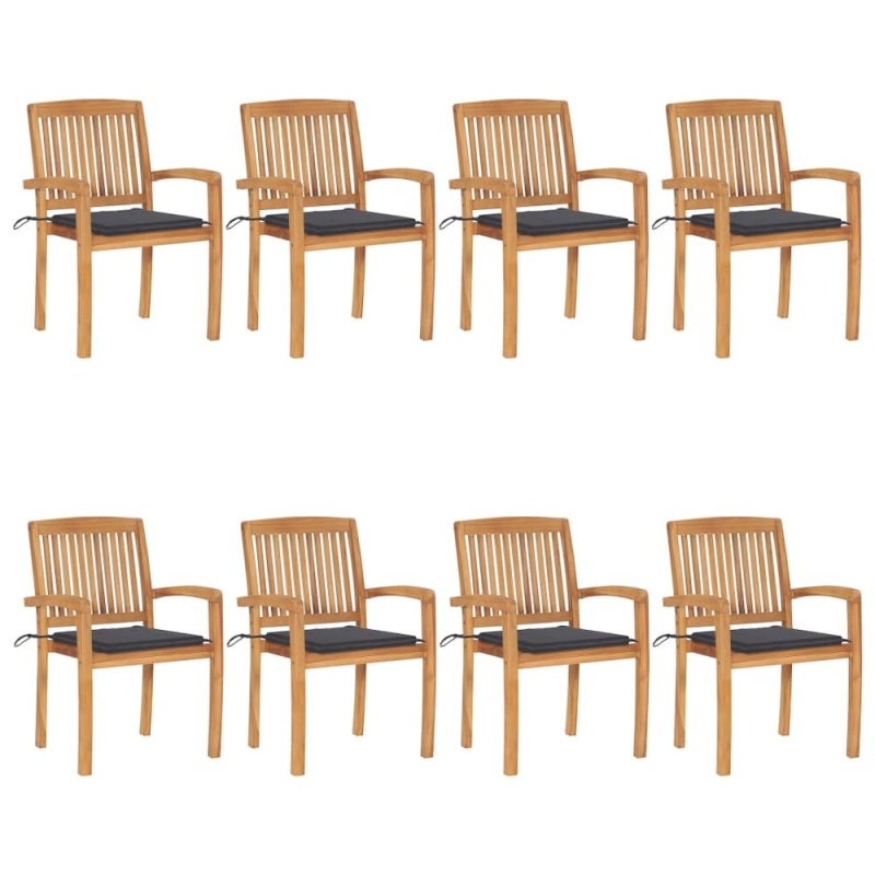 Garden Chair Set of 8 Teak and Anthracite
