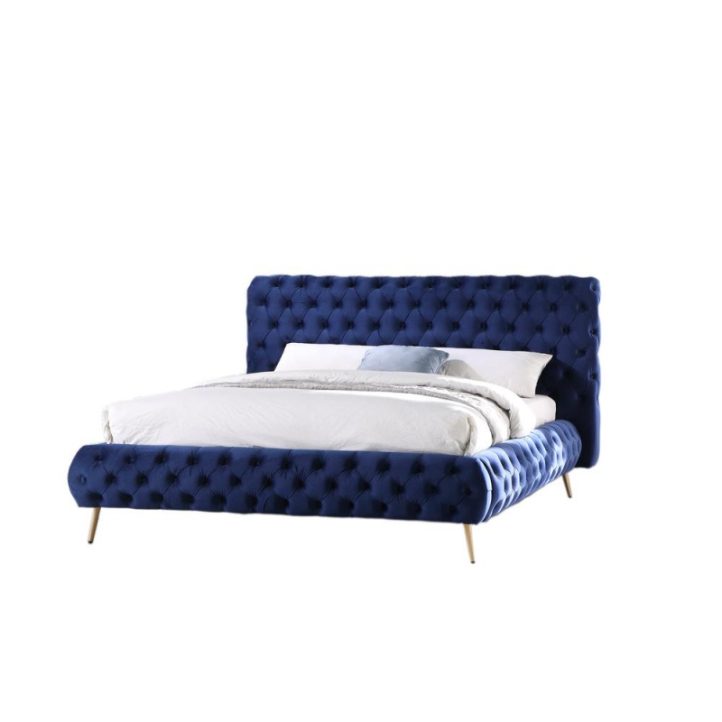 Demeter Tufted Velvet Platform Bed, King, Blue