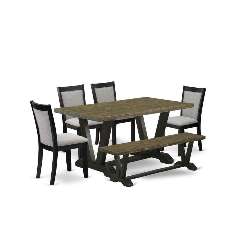6 Pc Dining Table Set with Bench and 4 Chairs