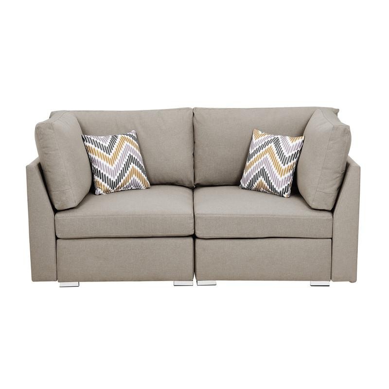 Amira Beige Fabric Loveseat Couch With Pillows