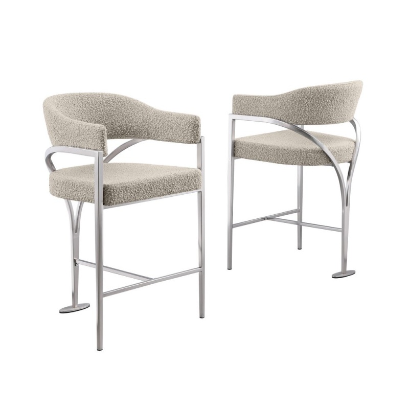 Gray Boucle Fabric Counterheight Chairs, Set of 2