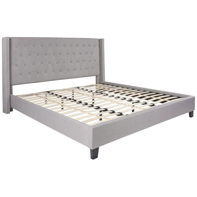 King Size Tufted Upholstered Platform Bed In Light Gray Fabric