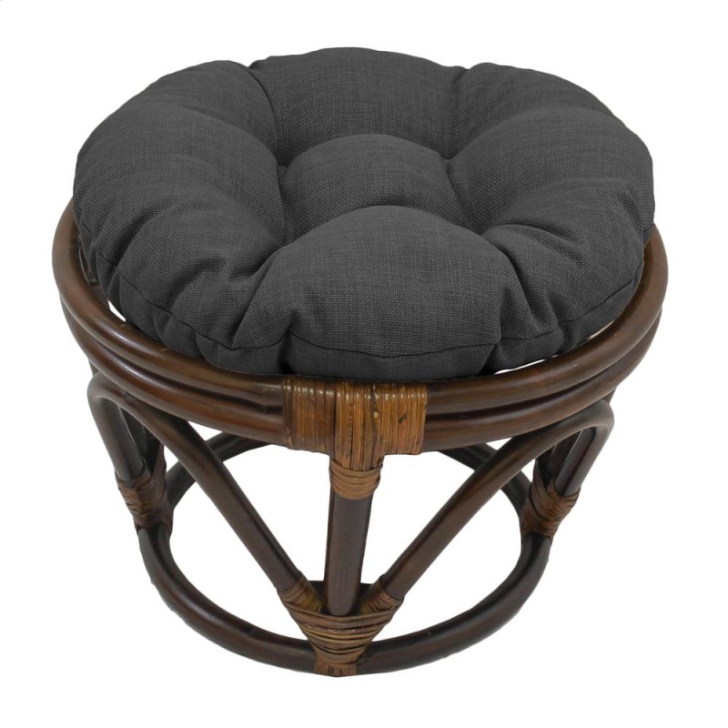 Rattan Ottoman With Outdoor Fabric Cushion, Cool Grey