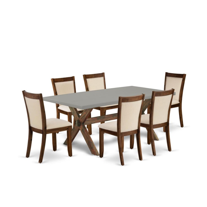 7-Pc Kitchen Table Set with 6 Light Beige Chairs